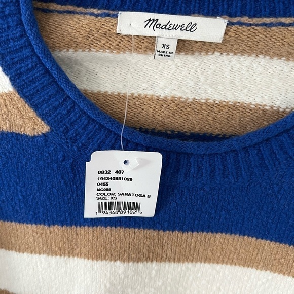 NWT MADEWELL Striped Crewneck Wool Fuzzy Sweater Blue XS - Picture 5 of 5
